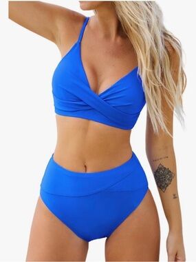 Cupshe Royal Blue Wrap High Waist Bikini Set